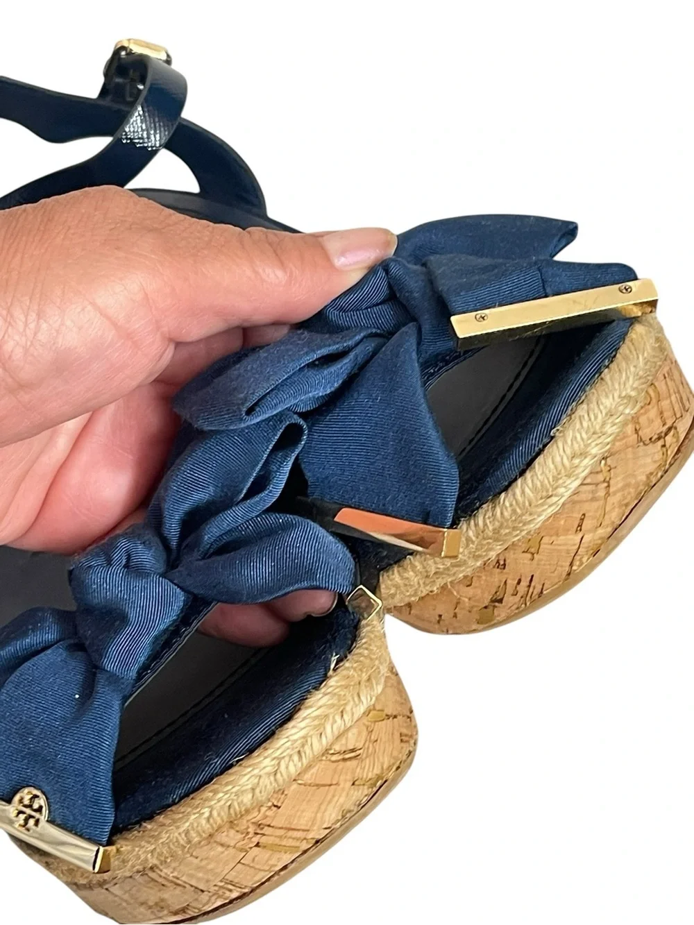 Tory Burch Penny Bow Platform Wedge Sandals Ankle Strap Buckle Women Shoes 10M
